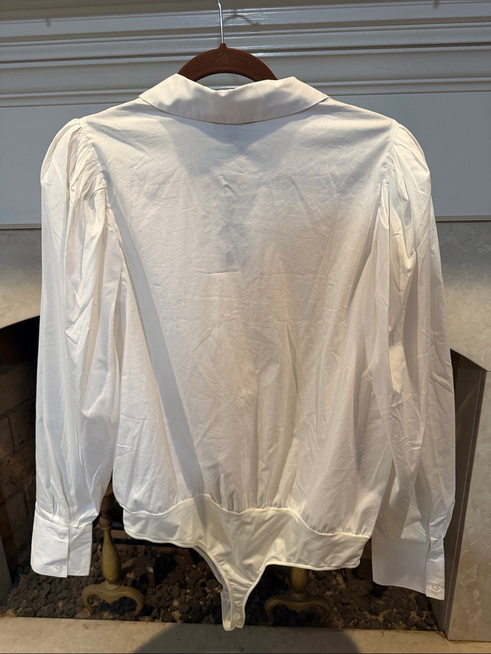 DANIELLE BERNSTEIN Ivory Button-Front Puff Sleeve Bodysuit size XL - Picture 5 of 5